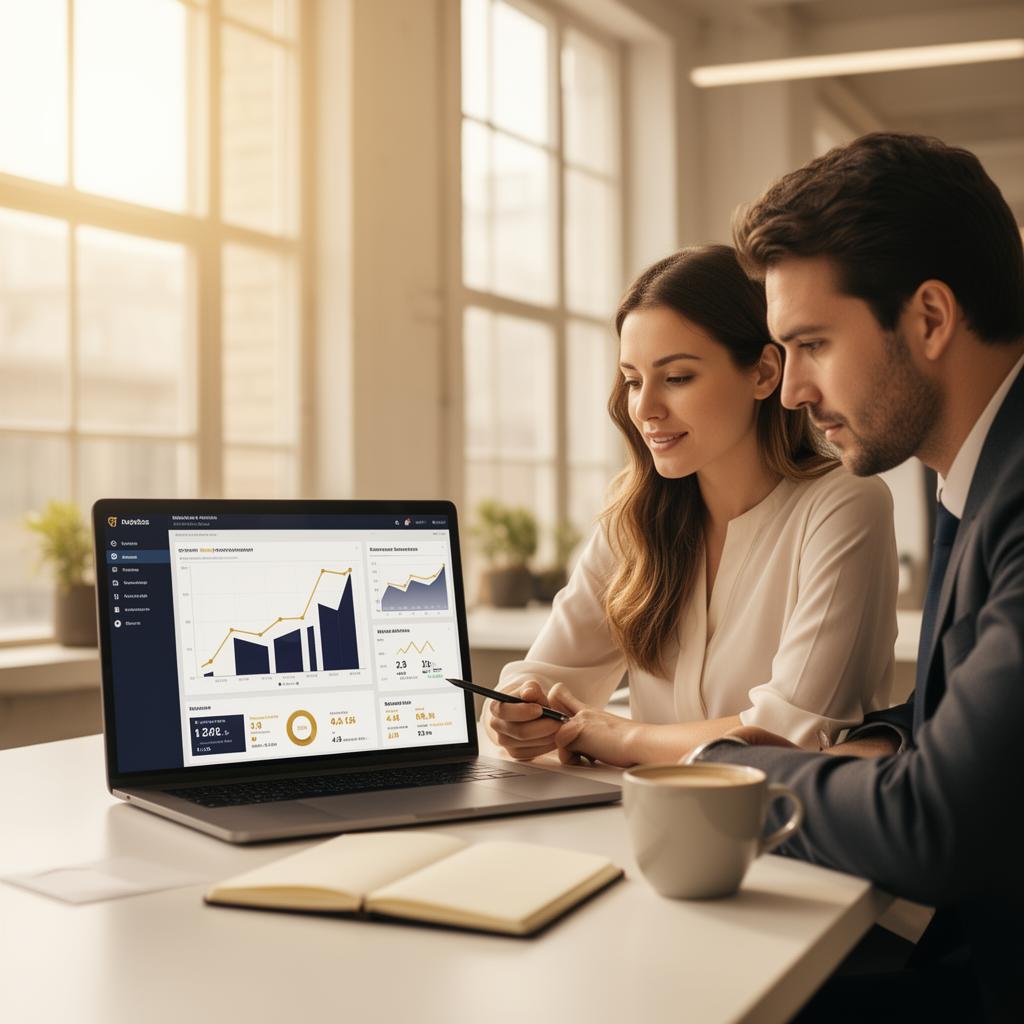 Business owners reviewing a growth analytics dashboard together